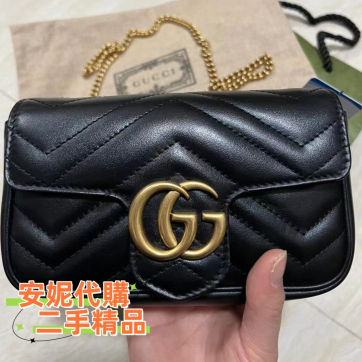 GUCCI 古馳GG Marmont 迷你鏈條包476433 鏈條包 鑰匙扣鑰匙包 橫版手機包 側背包肩背包