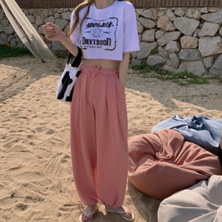 【SARA】大碼 夏季 vibe風 粉色 休閒 闊腿 燈籠褲女 韓版 百搭 潮流 直筒 束腳 運動褲