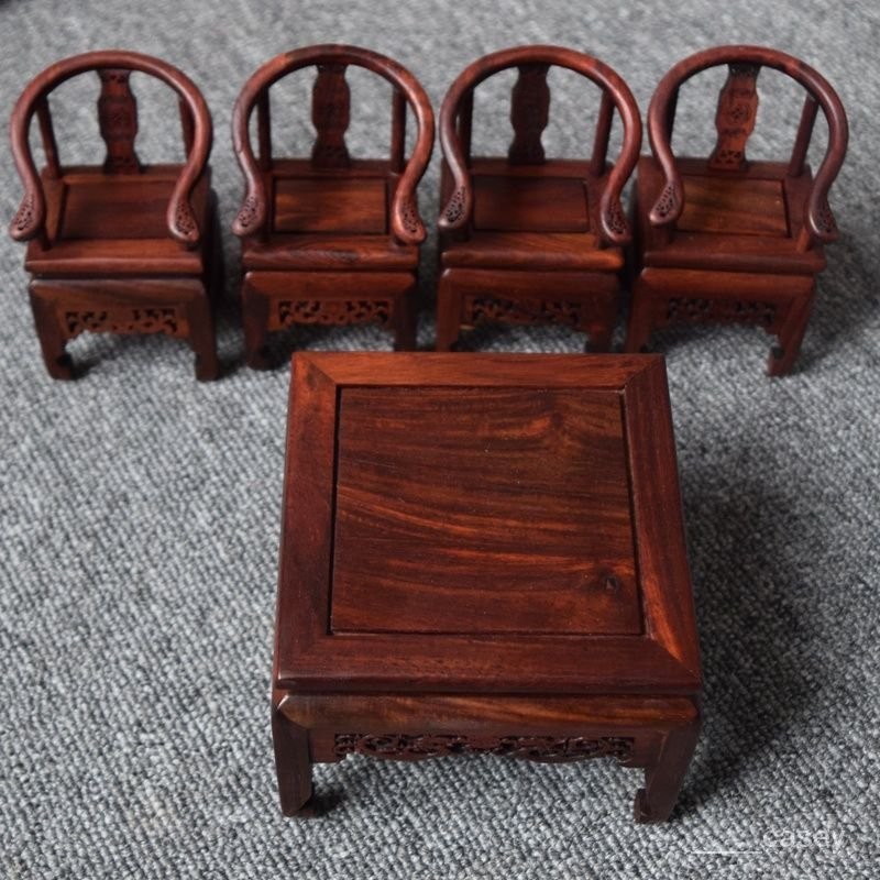 💥限時超商免運💥 紅痠枝木 仿古創意微縮桌椅 迷你微型傢具飾品 木質工藝品小擺件 模型
