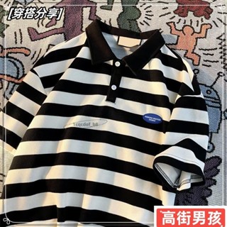 ✨台灣出貨✨條紋短袖POLO衫男 M-2XL 三色入 2024新款條紋POLO衫男 夏季翻領t恤男 休閒短袖上衣男b