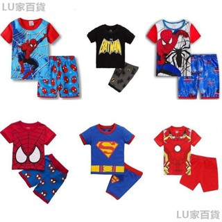 兒童 短袖 英雄 系列 小男孩 套裝 超級 蜘蛛人 蝙蝠俠 隊長 鋼鐵俠 超人 男童 純棉 男童 家居 服裝 超級