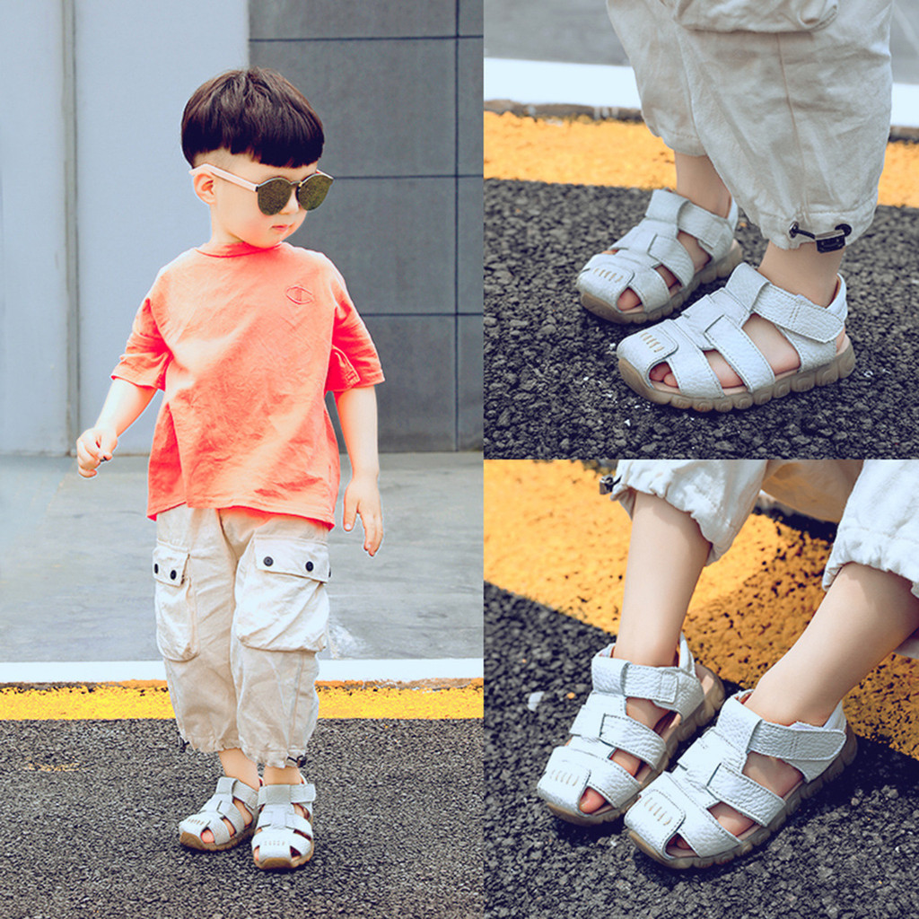 兒童夏季包頭韓版軟底防滑真皮嵗潮1-2-3涼鞋鞋男童小童寶寶