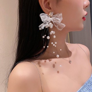 韓版耳環 925銀針歐美誇張個性潮珍珠鑲鑽蕾絲蝴蝶結耳環耳墜網紅氣質耳飾 禮服配飾【北極星賣場】
