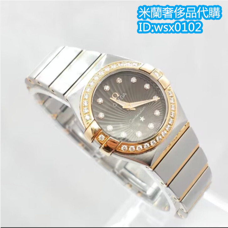 『二手精品』OMEGA 歐米茄 女士 手錶 星座系列 25mm 雙圈鑽石 貝母錶盤 18K金 石英錶 腕錶 手錶