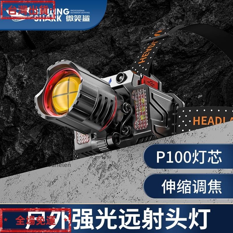 免運 微笑鯊 TD6020 强光頭燈 led P100頭戴式頭燈 7000流明超亮帶感應Type-C充電變焦戶外遠射防水