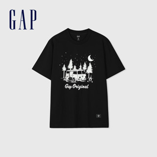 Gap 男裝 Logo純棉印花圓領短袖T恤 厚磅密織水洗棉系列-黑色(877413)