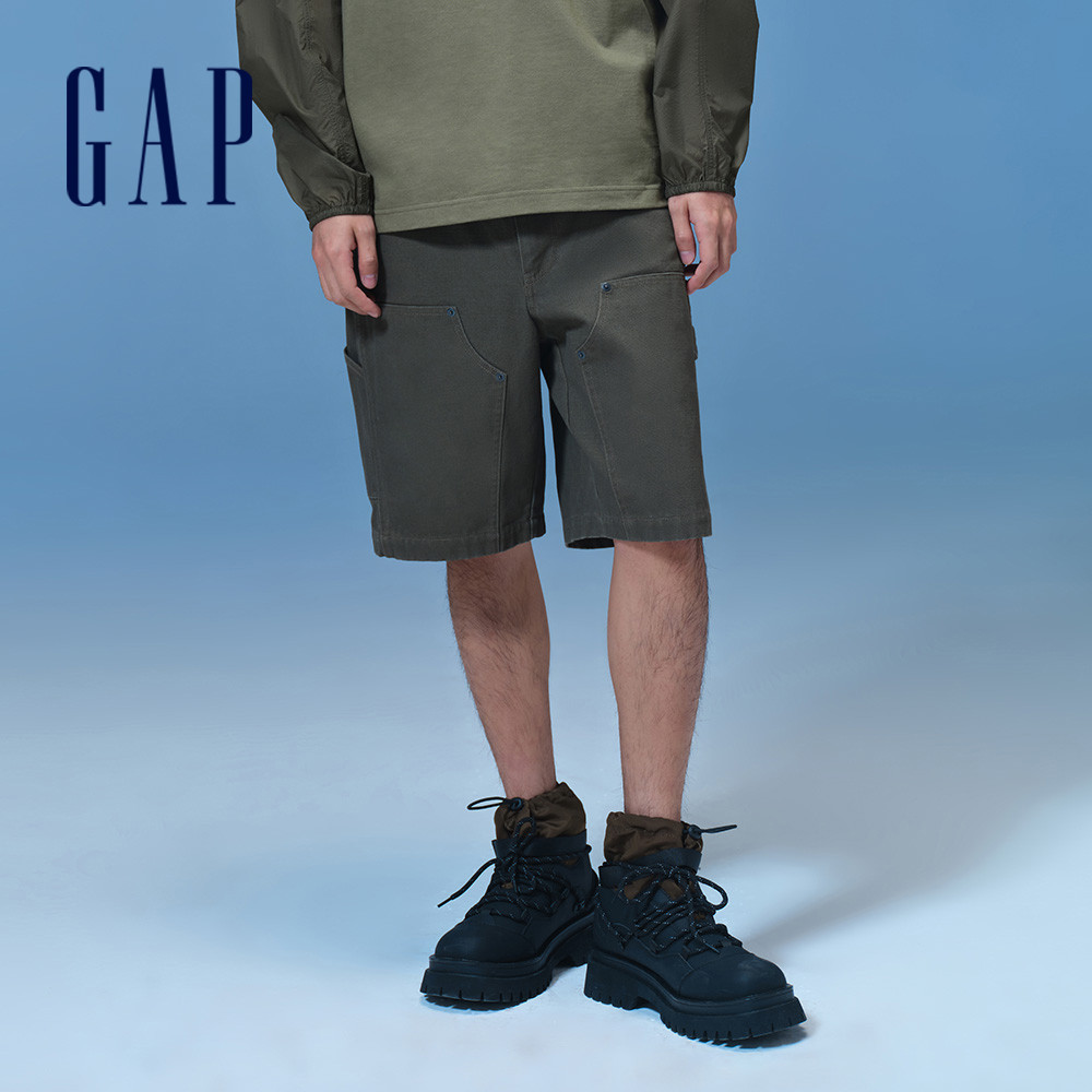Gap 男裝 Logo純棉工裝短褲-深綠色(884887)