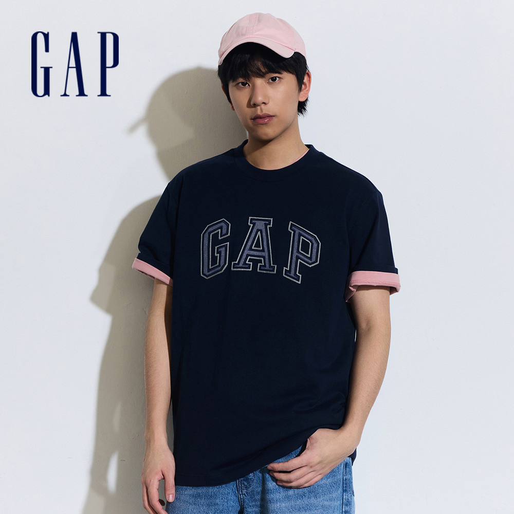 Gap 男裝 Logo純棉圓領短袖T恤 厚磅密織親膚系列-海軍藍(892185)