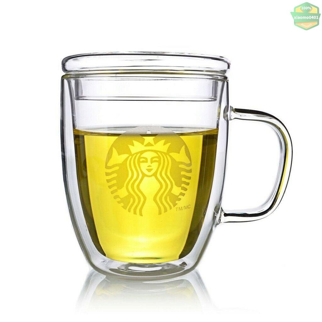 台灣熱銷 375ml / 475ml 雙層透明玻璃杯星巴克咖啡杯拿鐵水杯牛奶杯茶杯雙層玻璃杯, 用於煮熱水熱飲冰冷飲料