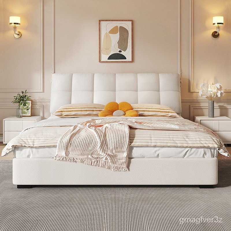 【免運】 奶油風 儲物床 現代簡約 臥室 真皮床 雙人主臥 大床 軟包雲朵 泡芙床