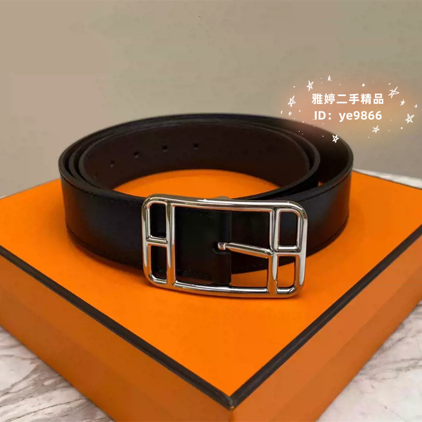 『二手精品』精品 Hermes 愛馬仕 H04967 TOGO 方扣 銀扣 黑色 烏木色 雙面腰帶 雙面皮帶