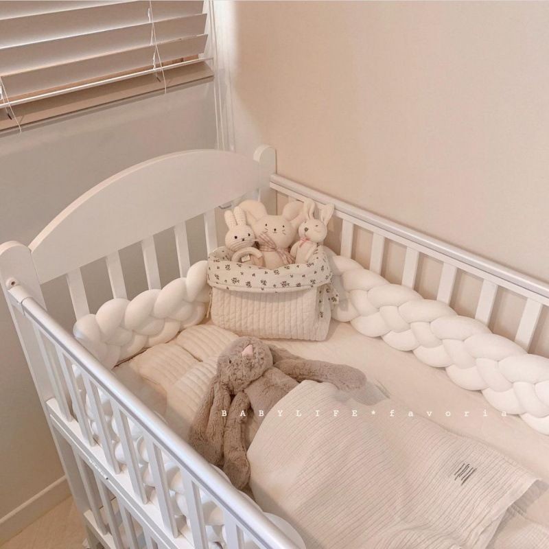 🎉臺灣發貨丨🔥嬰兒床床圍麻花圍欄軟包防撞條新生兒床圍拚接床床靠裝飾公主風