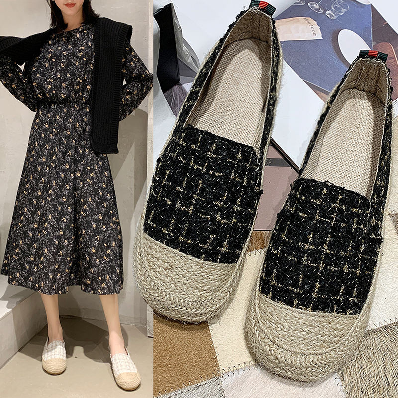 【YXJ shoes】樂福鞋 漁夫鞋 漁夫鞋女2023新款小香風呢子平底單鞋休閒軟底一腳蹬樂福鞋懶人鞋