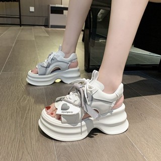 MM鞋店🌈涼鞋女 厚底涼鞋 新款百搭增高真皮愛心運動羅馬涼鞋歐貨潮拚色厚底鬆糕涼鞋女 運動涼鞋 防滑涼鞋 軟底涼鞋女