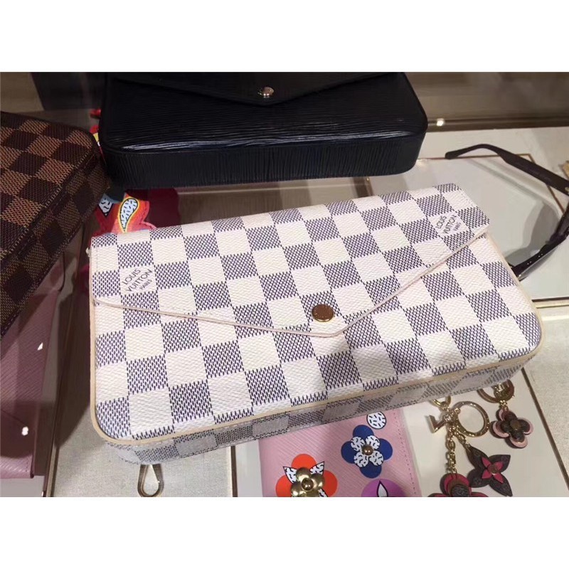 二手 LV POCHETTE FéLICIE 白色 格紋 三件式 金鍊 信封包 N63106 現貨