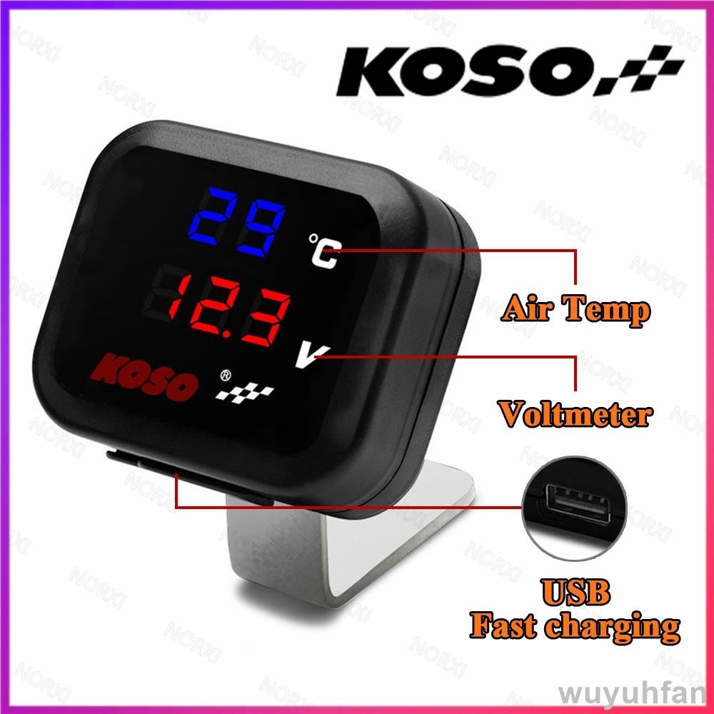 免運 Koso 摩托車電壓表 3 合 1 溫度計溫度計帶充電 USB 端口雙顯示