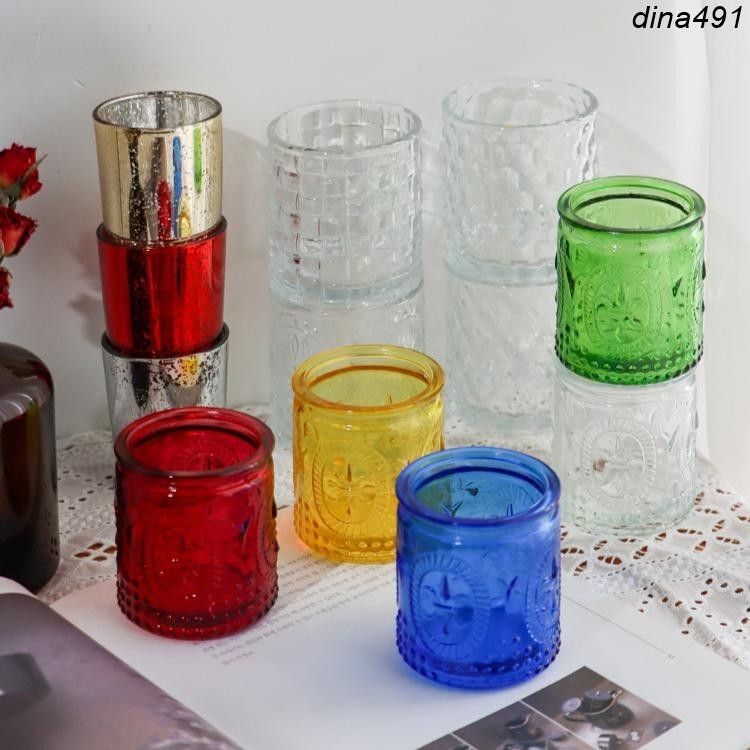 熱銷︱蠟燭杯 空杯花紋玻璃杯 手工diy香薰蠟燭透明容器瓶 自製星空杯 耐杯子