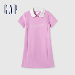 Gap 女裝 Logo印花翻領短袖洋裝-粉色(888459)