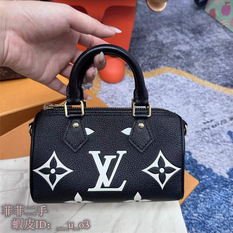 精品 LV 路易威登 NANO SPEEDY 黑色壓紋皮革 迷你枕頭包 手提包 單肩包 斜挎包 M81456