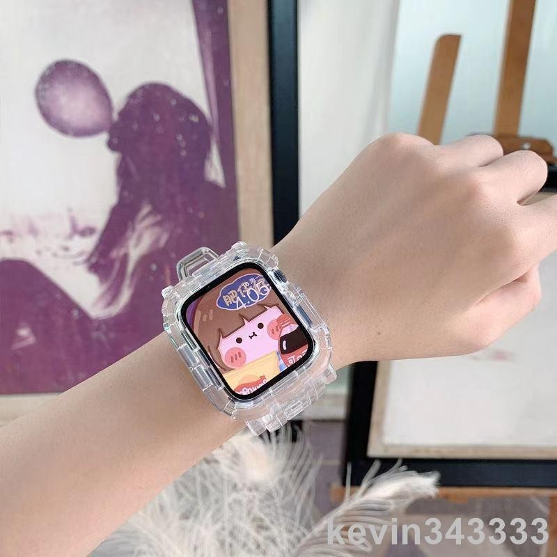 台灣出貨 一體防摔透明錶帶 適用於Apple Watch 4 5 6 7 8 9代 運動錶帶 冰川限定 蘋果手錶41MM