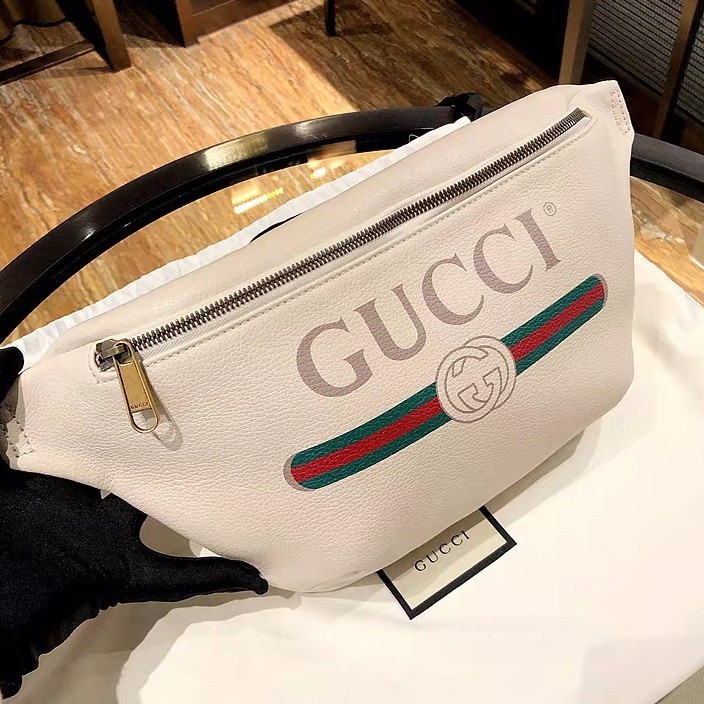 二手 GUCCI 493869 腰包 牛皮 綠紅綠 WEB 白色 胸口包 正品