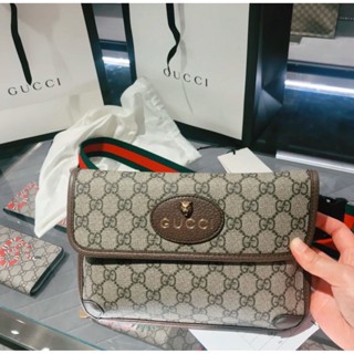 二手 Gucci 493930 GG Supreme belt bag 經典 虎頭腰包 超讚