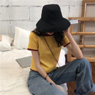 【Sweet Oversize】春夏2024新款韓版學生洋氣休閒顯瘦修身短款針織上衣短袖T恤女潮