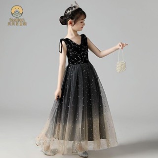 熱銷款貝貝家童裝 女童禮服 女童禮服 公主裙洋氣黑色生日蓬蓬紗小女孩走秀表演兒童鋼琴演出服
