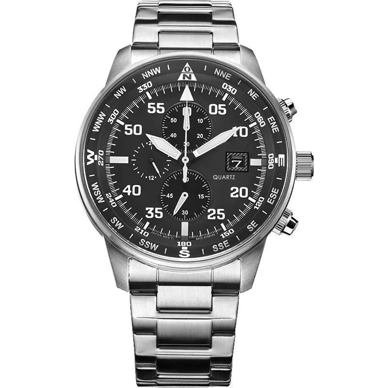 外貿熱銷WISH爆款品牌六針計時石英手錶鋼帶皮帶錶現貨秒髮