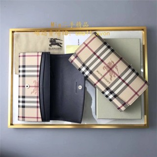 二手 Burberry 博柏利 女士長款錢包新款戰馬LOGO House錢夾 40457441 經典格紋拼皮革翻蓋長夾