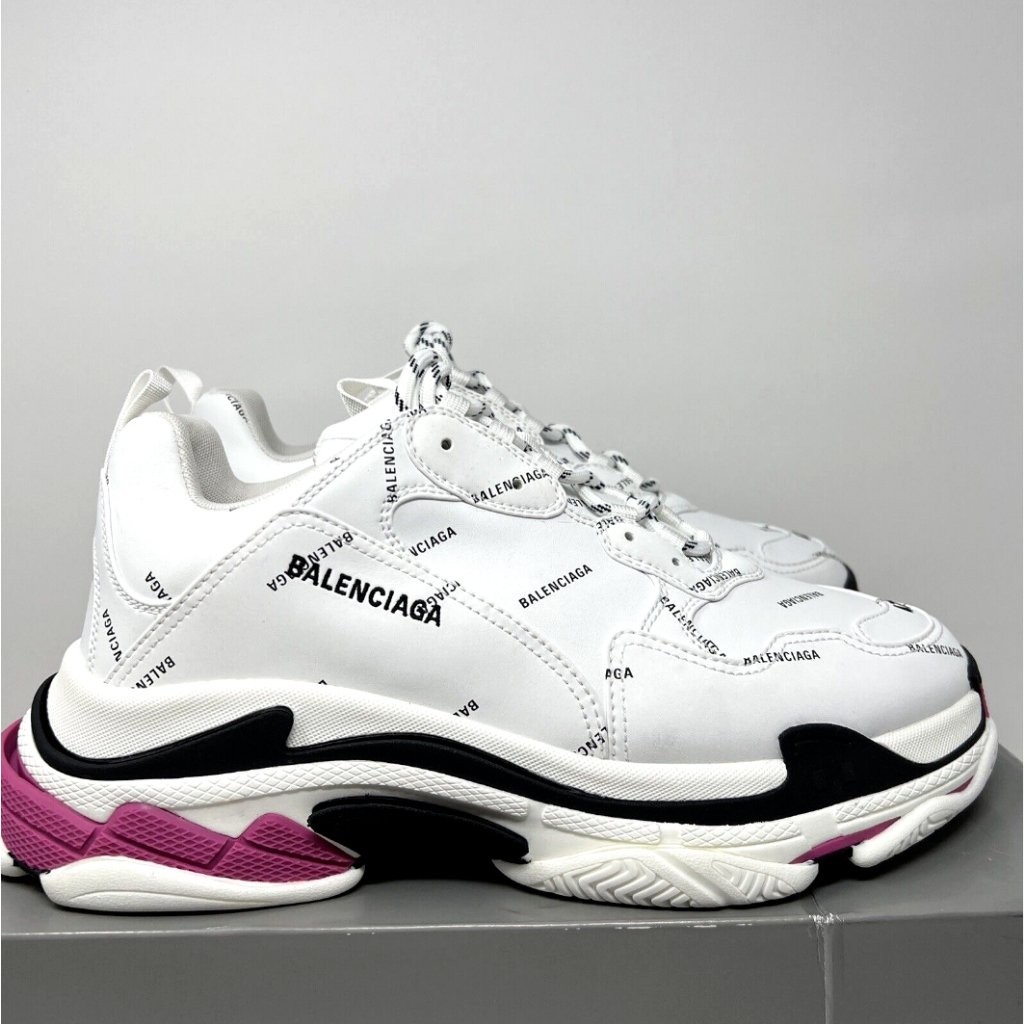 二手精品 巴黎世家 Balenciaga Triple S 增高鞋 白紅 滿版logo 老爹鞋 536737