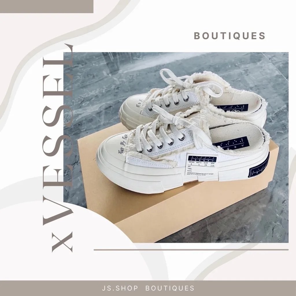 二手精品 xVESSEL G.O.P Slip On White 吳建豪 變色硫化鞋 解構鞋 帆布鞋 半拖 懶人鞋