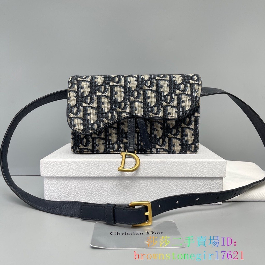 義大利製二手Dior 迪奧 saddle 馬鞍包 Oblique 經典刺繡老花滿印 腰包 單肩包 斜挎包 女款 牛仔藍色