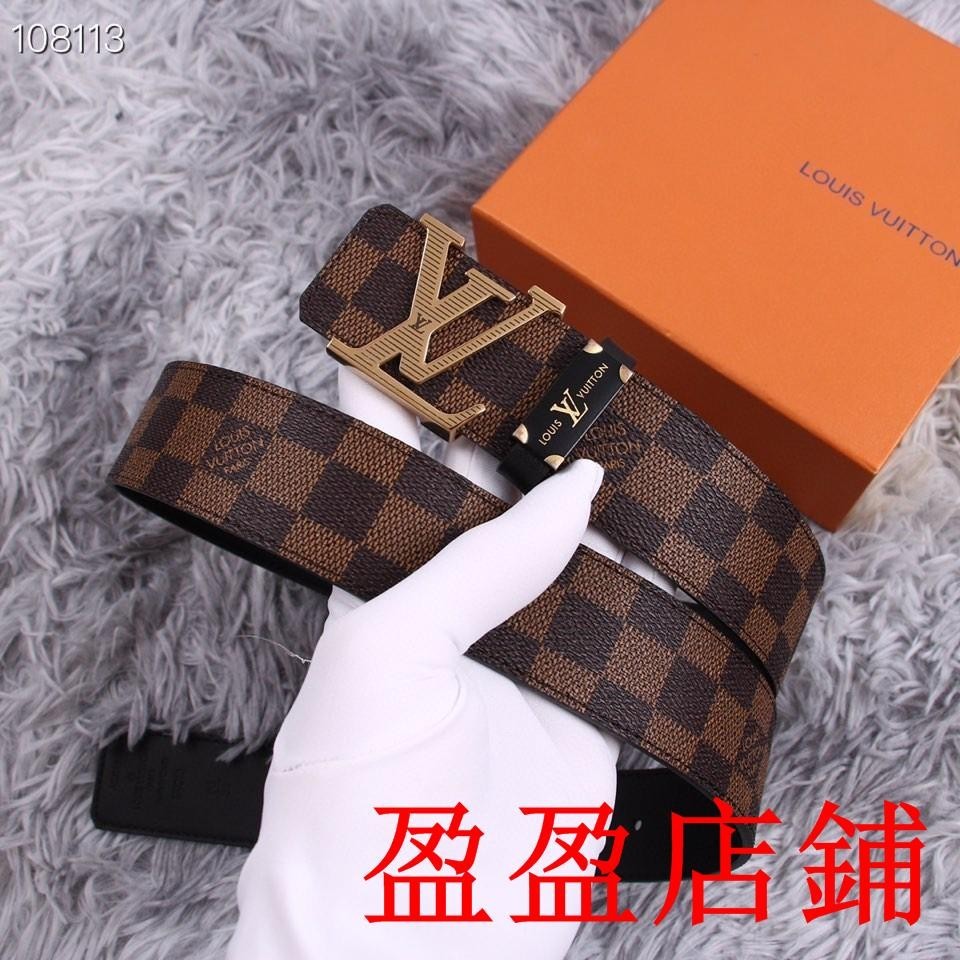 盈盈二手/Louis Vuitton 路易威登新款男生皮帶 LV皮帶男 經典帆布棋盤格皮帶 腰帶時尚百搭 高端