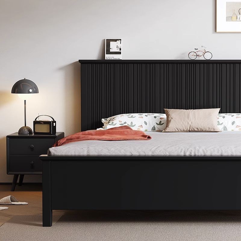 限時下殺 好物上新 床架 現代簡約實木床北歐黑色雙人1.5米高靠背雙人床主臥高箱儲物大床 加大床架 單人床 實木床