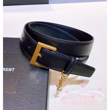 SAINT LAURENT YSL 聖羅蘭吊飾皮帶 方形搭扣 3CM 皮帶 腰帶