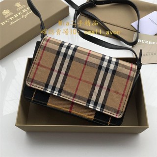 Mia二手 BURBERRY 博柏利 美國代購Vintage 格紋拼皮革 斜背包 40777831