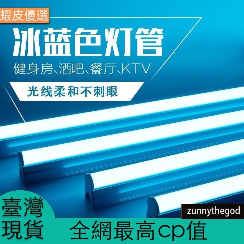 台灣發現貨健身房燈110V冰藍色led燈管T5 酒吧KTV直播海洋淺藍彩色一體長條燈帶