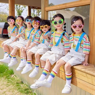 🔥臺灣優選🔥六一兒童啦啦隊團體閤唱舞蹈演出小黃鴨背帶褲拉拉操比賽錶演服裝