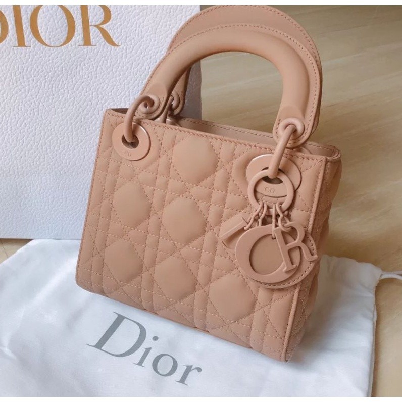 正貨/二手 Dior迪奧 LADY DIOR MINI迷你奶茶色三格戴妃包 鏈條包 手提包 單肩包 斜背包 現貨