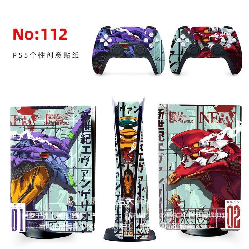 索尼 PS5遊戲主機貼紙 手把貼 ps5光䮠版數字版貼膜 福音戰士 原神 ps5主機痛貼