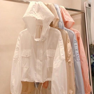 【HOSS】短版防曬衣女外搭 潮流衣服 新款 防紫外線長袖上衣 夏天薄款 連帽防曬服外套