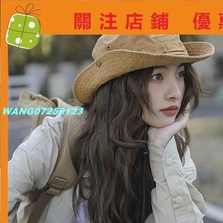 [wang]日系薄款抽繩大簷漁夫帽子女夏季透氣 防曬 戶外 登山 出遊 西部 牛仔帽#123
