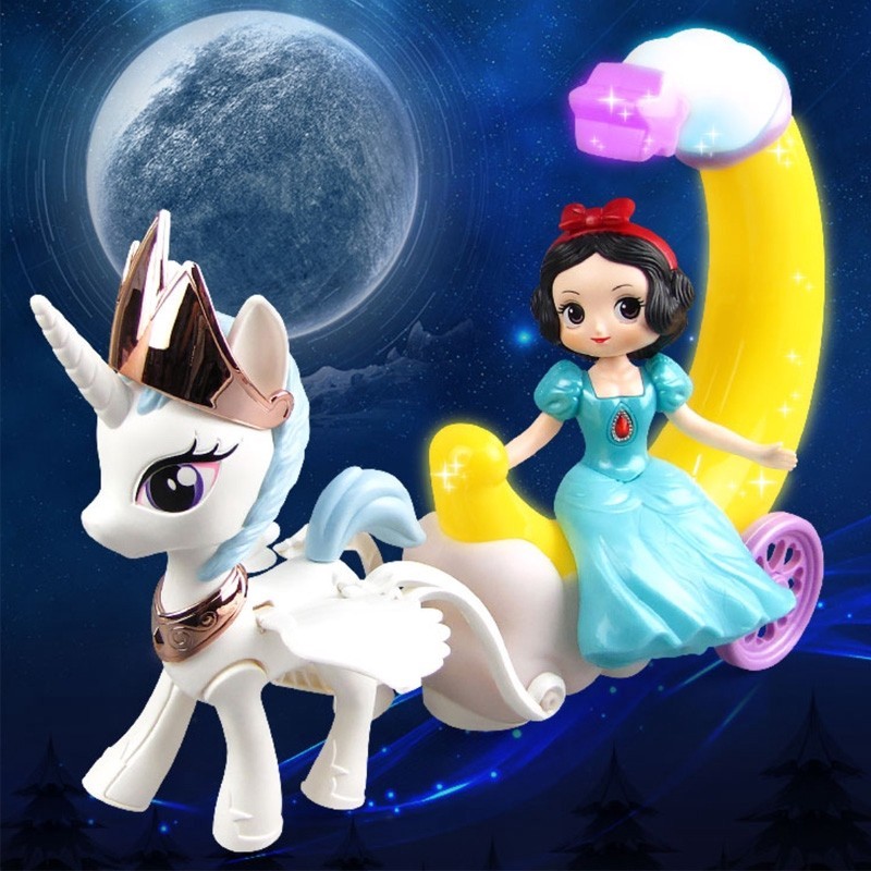 台灣出貨︱聖誕節禮物電動萬向月亮艾莎冰雪公主白雪公主灰姑娘索菲亞馬車音樂燈光女孩生日玩具