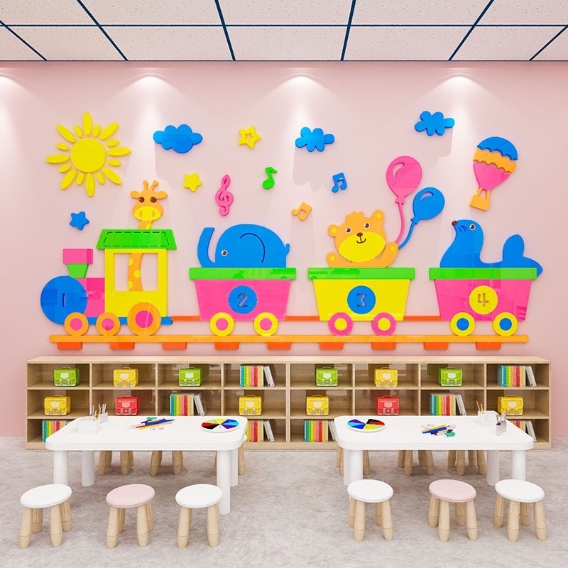∷☚卡通小火車亞克力立體牆貼 3D立體壁貼兒童房臥室房間裝飾幼兒園背景佈置牆貼