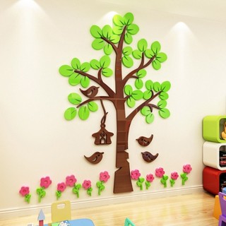 ✔✯卡通樹木花朵小鳥牆貼紙3D亞克力居家裝飾壁貼兒童房間幼兒園教室裝飾牆貼畫 立體 防水