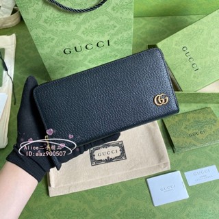 GUCCI 古馳 LOGO 復古金 GG Marmont 拉鏈長夾 錢包 手拿包 428736