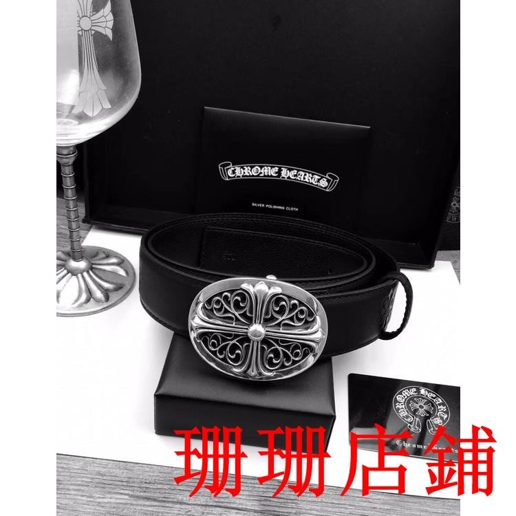 珊珊二手//實拍 Chrome Hearts 克羅心皮帶 男士腰帶 經典十字架小號皮帶扣 鋼釦系列克羅心腰帶 明