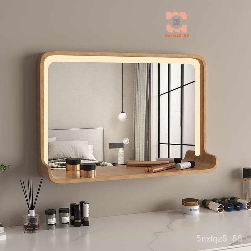 掛墻衛浴鏡 實木衛生間梳妝鏡 化妝鏡壁 掛洗手臺LED鏡