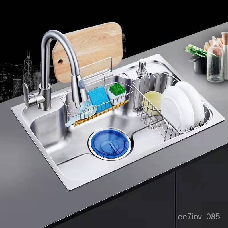 Bubble Shop🫧廚房多功能韓式洗菜盆單槽304不銹鋼傢用水槽單槽日式洗碗水池